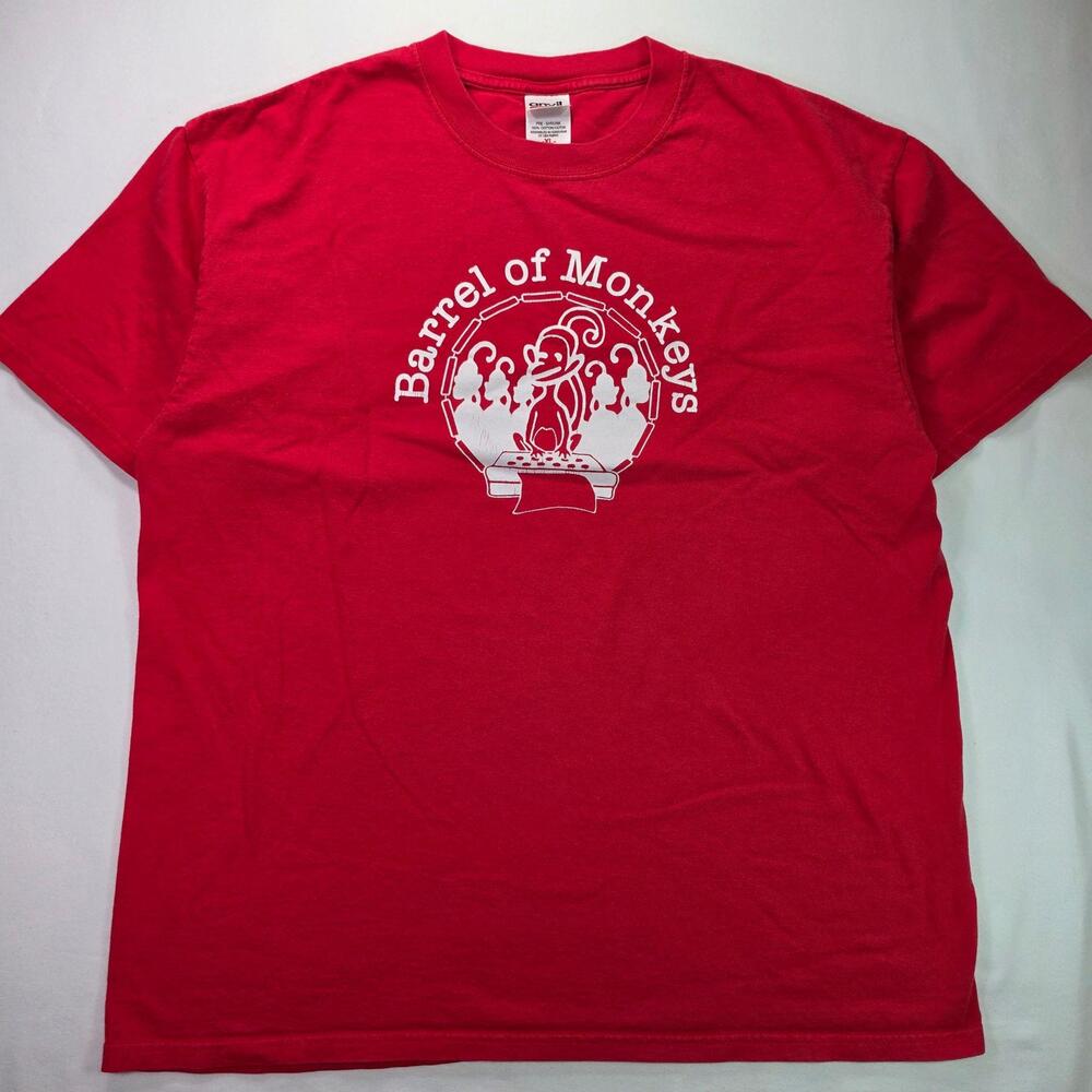 Anvil Barrel Of Monkeys Shirt Mens XL Red Graphic Cotton Preshrunk Tee